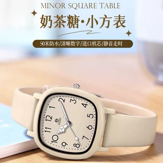 奶茶杏色方形皮带腕表女学生党网红高颜值小众高级感简约石英手表