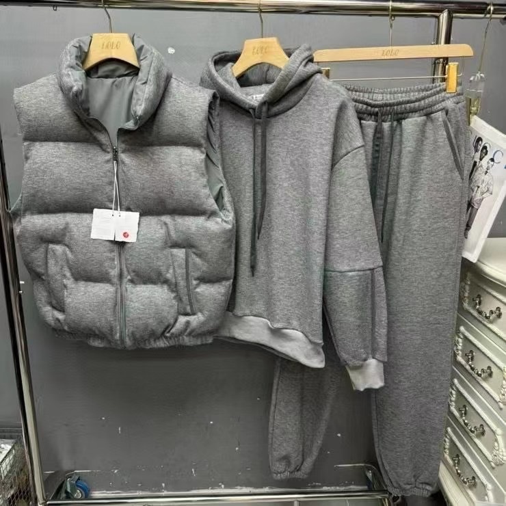 潮牌25ss秋冬新款三件套棉服马甲+卫衣加绒加厚马甲AB面可穿|undefined