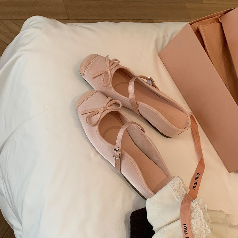 Sheepskin ~ French-Style Bowknot Half-Slip Women's Summer New Small Fragrance Evening Breeze Flat Ballet Shoes