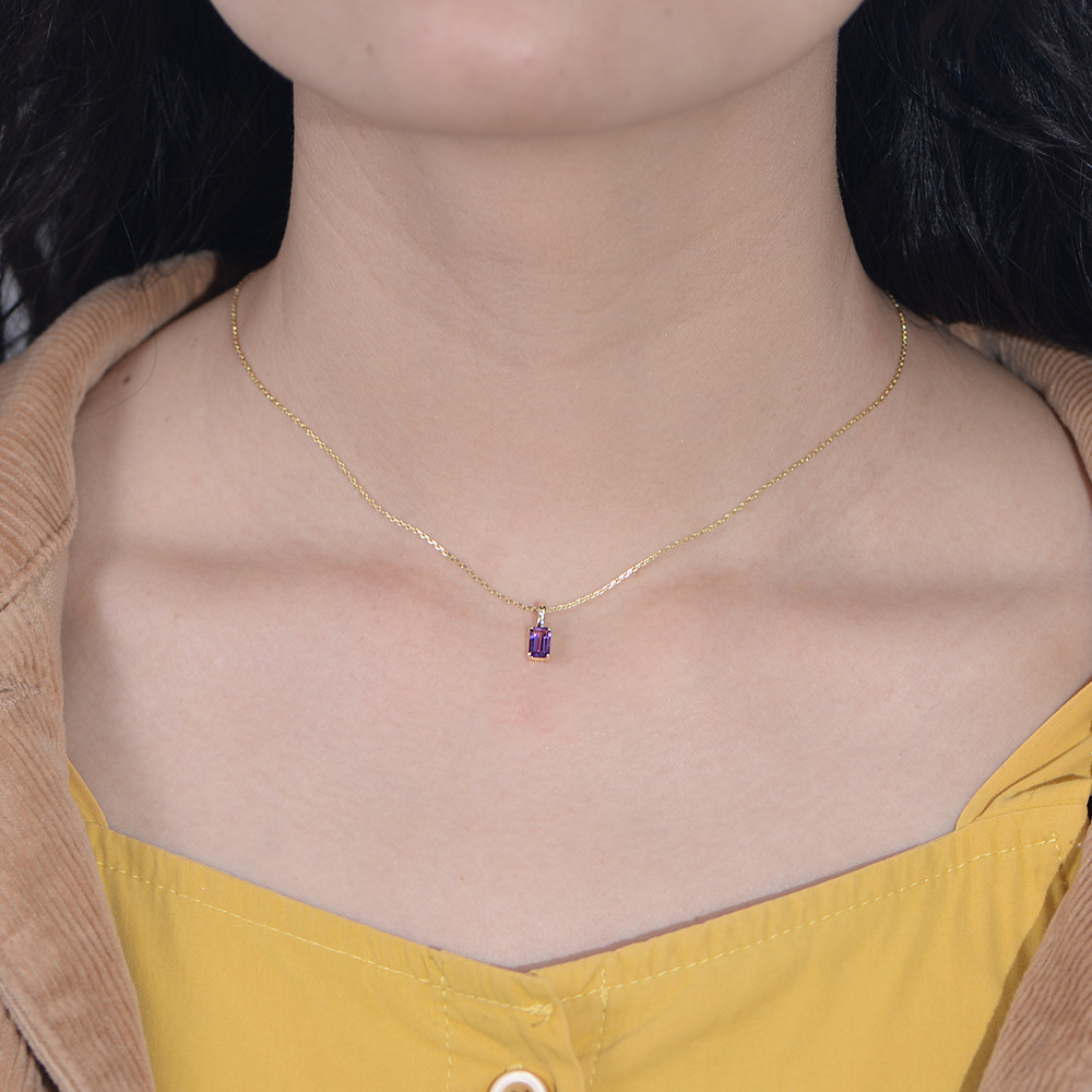 5g Weight 925 Sterling Silver Crystal Inlay Rectangle Pendant Necklace