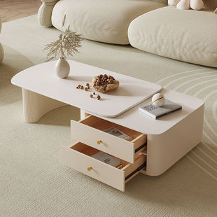 Rock Board Coffee Table Living Room 2023 New Entry Luxury Simple Modern Household Small Apartment Internet Celebrity Telescopic Cream Style Coffee Table