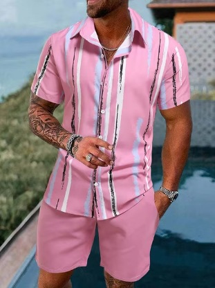 2024 europeo y americano transfronterizo verano AliExpress camisa de hombre casual suelto pantalones cortos de manga corta traje de playa impresión 3D