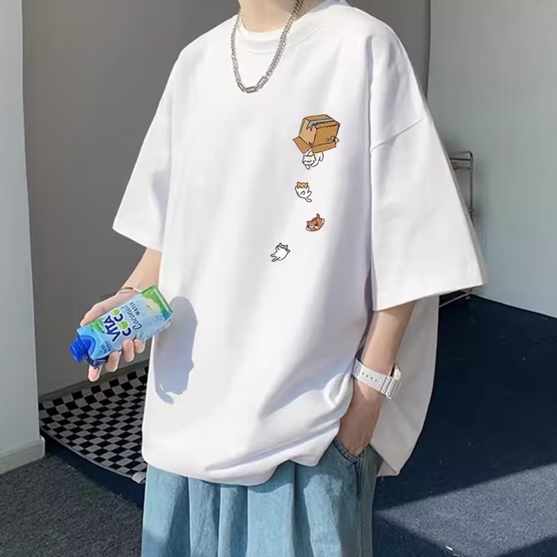 夏の新作半袖ルーズTシャツメンズトレンディカジュアル半袖トレンドTシャツボトリングシャツ五分袖トップ|undefined