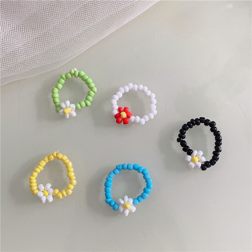 Elegant and Minimalist Small Bead Flower String Ring with Ins Style, Small Zouju Lotus Index Ring for Students, Female Tail Ring