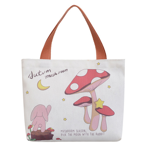 Canvas bag female cartoon printed handbag Korean style cute small shoulder bag fashion ladies bag literary casual canvas bag