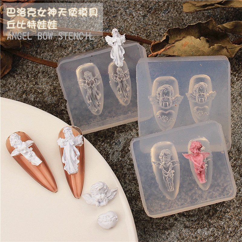 Cyber Red Nail Art Little Angel Silicone Soft Mold Stereo Love Gothic Angel Statue Carved Nail Decoration Abrasive Tool