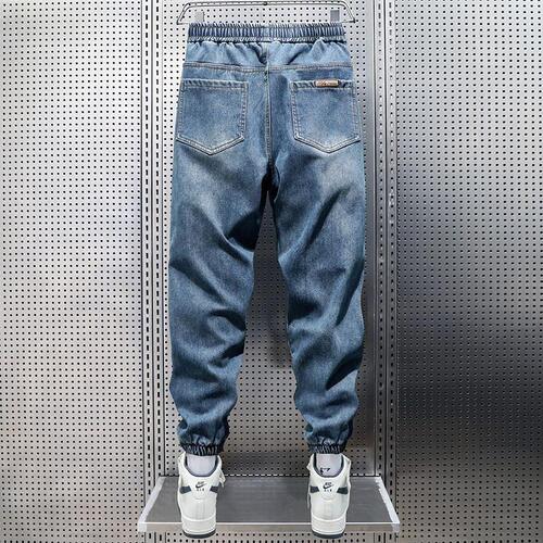 New Spring and Autumn Gathered Leg Pants Trendy Elastic Waist Men's Jeans Versatile Streetwear Brand Men's Harem Pants
