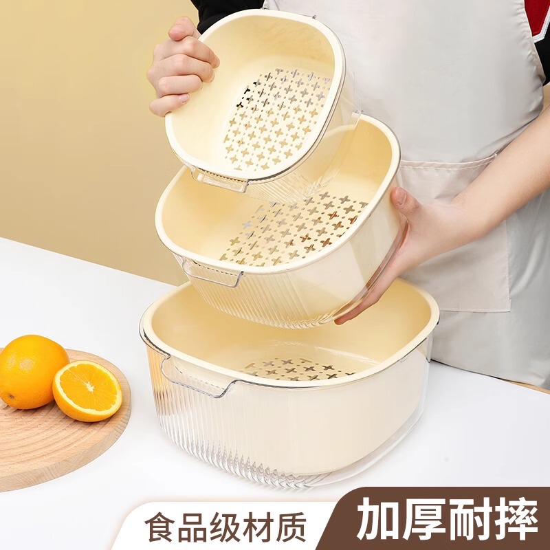 厚い二重の野菜を洗うたらいの水たまりの家庭用の台所の水洗いの果物の皿の客間は野菜かごを濾過して野菜のかごを洗います。|undefined