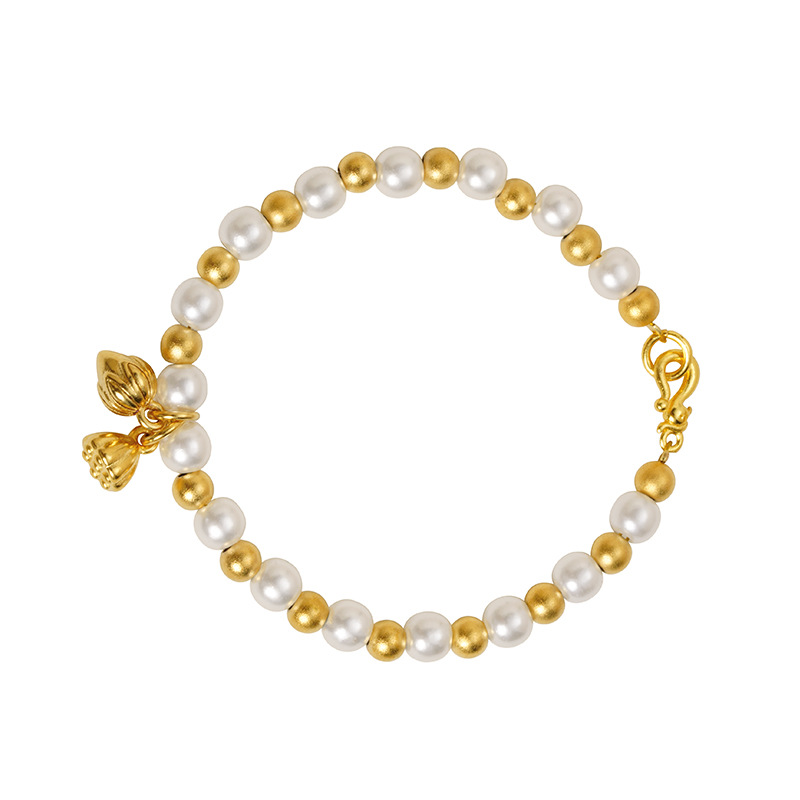 Pulsera de loto de oro de Gufa Sha imitación de perlas de aleación de cobre esferas ligeras de lujo Yiwu joyería suministro directo al por mayor