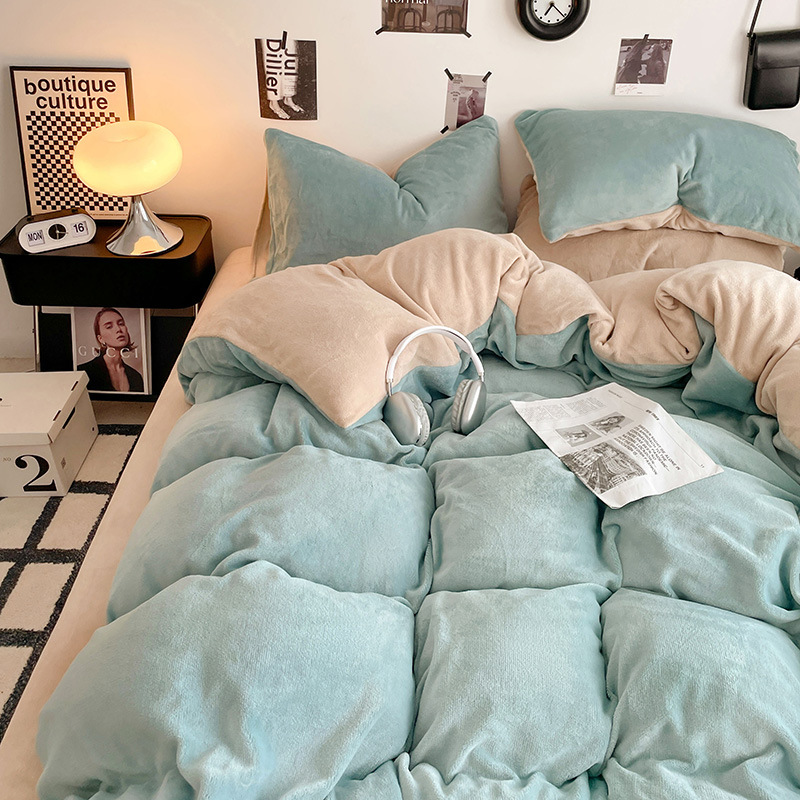 ミルクパイル4点セットA類母子級サンゴパイル布団カバー純色シーツ保温寮3点セットベッド笠金