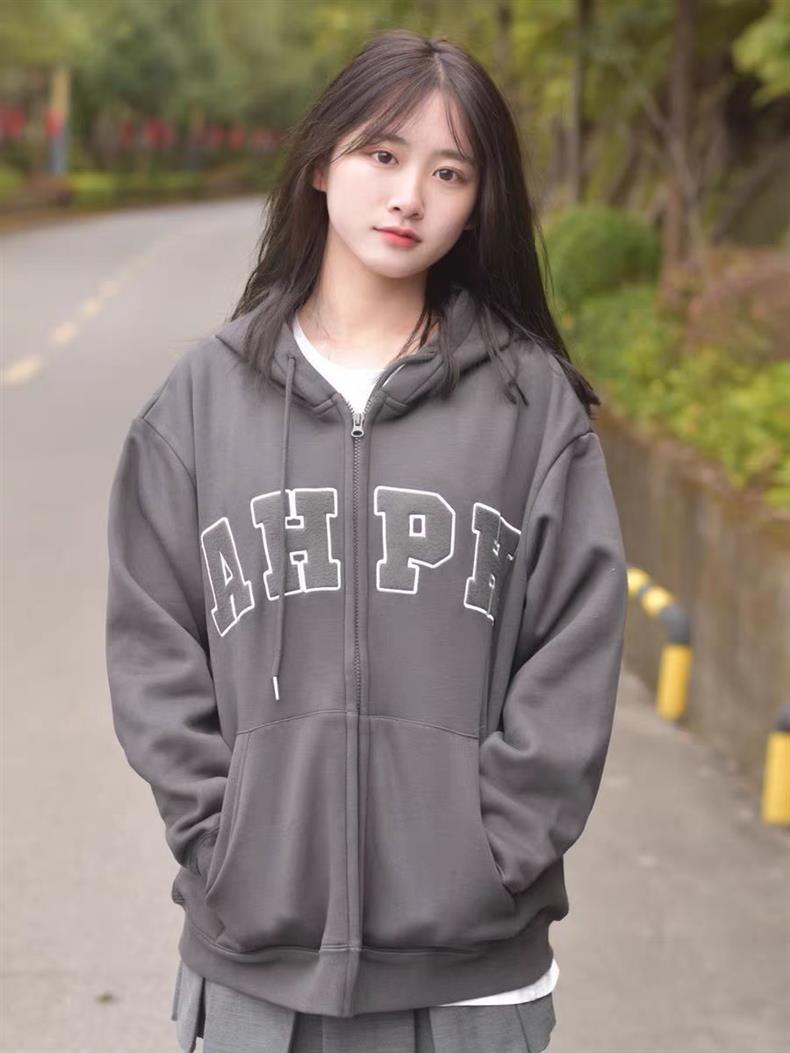 New Simple Autumn Winter Large Print Zipper Sweatshirt Unisex Couple Cardigan Jacket Trendy Brand_voghion.com