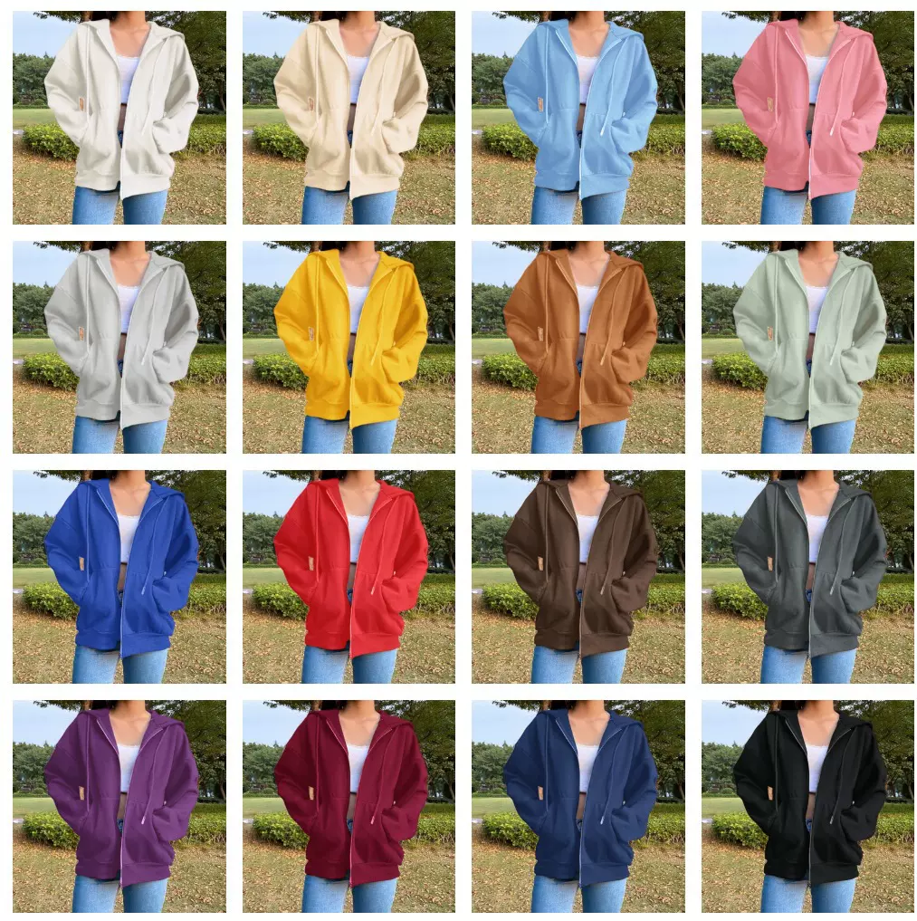 亚马逊欧美Oversized落肩袖拉链连帽卫衣独立站女装开衫连帽卫衣