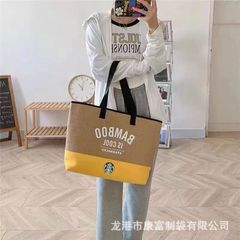 起爆星の父黄麻シングルバッグ二重結合ハンドバッグ対外貿易大容量レジ袋スポット卸売り
