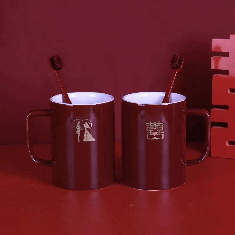 Taza de enjuague de boda, un par de tazas de cepillo de dientes de boda rojas, tazas de cepillo de dientes de boda, set de tazas de dientes de boda