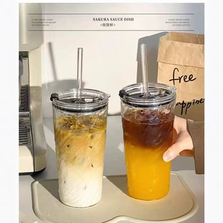 高颜值旋风带盖玻璃吸管杯ins冰美式拿铁咖啡杯奶茶冷饮杯果汁杯