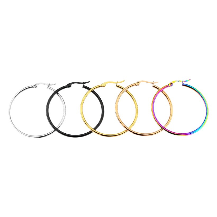 Pendientes de anillo de acero inoxidable simple europeo y americano Pendientes grandes exagerados para hombres y mujeres Pendientes de moda de acero de titanio de alta calidad