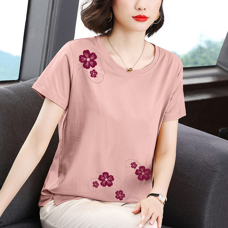 Xd中老年人妈妈纯棉T恤短袖女士潮流夏季宽松半袖体恤大码网红上