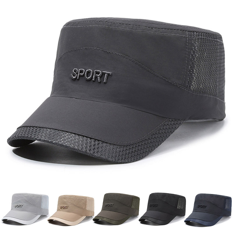 Quick drying for men's spring and summer sun protection thin breathable mesh duckbill hat, casual flat top military hat_voghion.com
