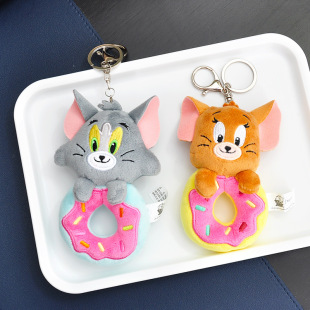Authentic Donut Tom and Jerry School Bag Pendant Tom Cat Keychain Couple Toy Backpack Small Pendant Doll