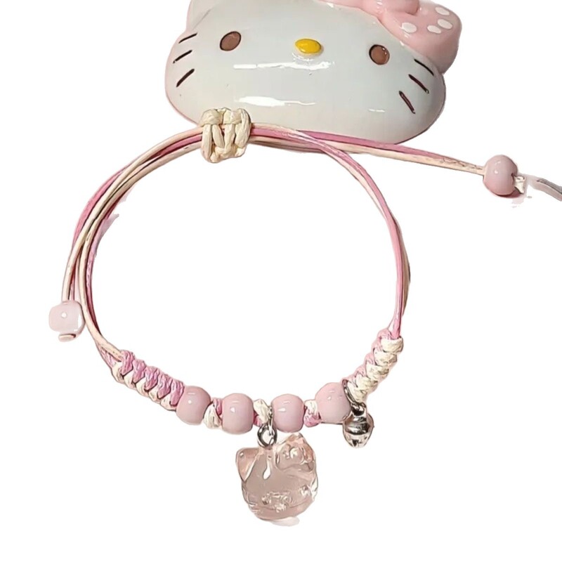 ハローキティ 手編み ピンク ハンドロープ ブレスレット ニッチ かわいい 学生 親友 ギフト ハローキティ 調節可能|undefined