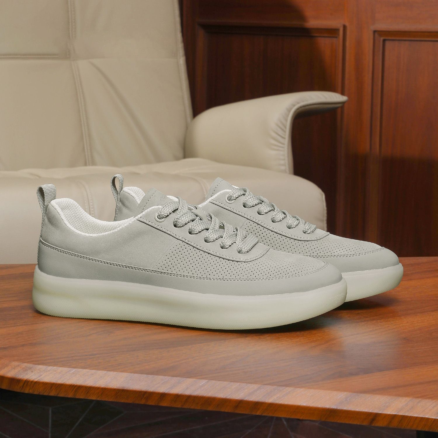 New Autum Genuine Leather Casual Sneakers, Perforated Breathable...