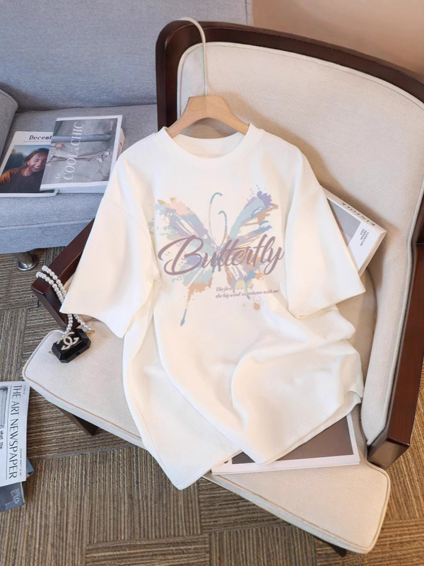 White Pure Cotton Short-Sleeve T-Shirt for Women, Summer 2026 New Style, Loose Fit, Slimming Design, Unique Top