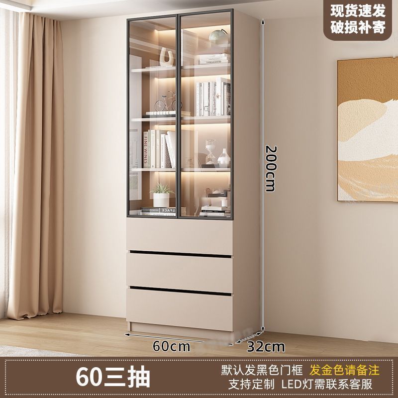 新中式书柜一门到顶加高客厅带玻璃门展示储物柜家用书房门墙书架|undefined