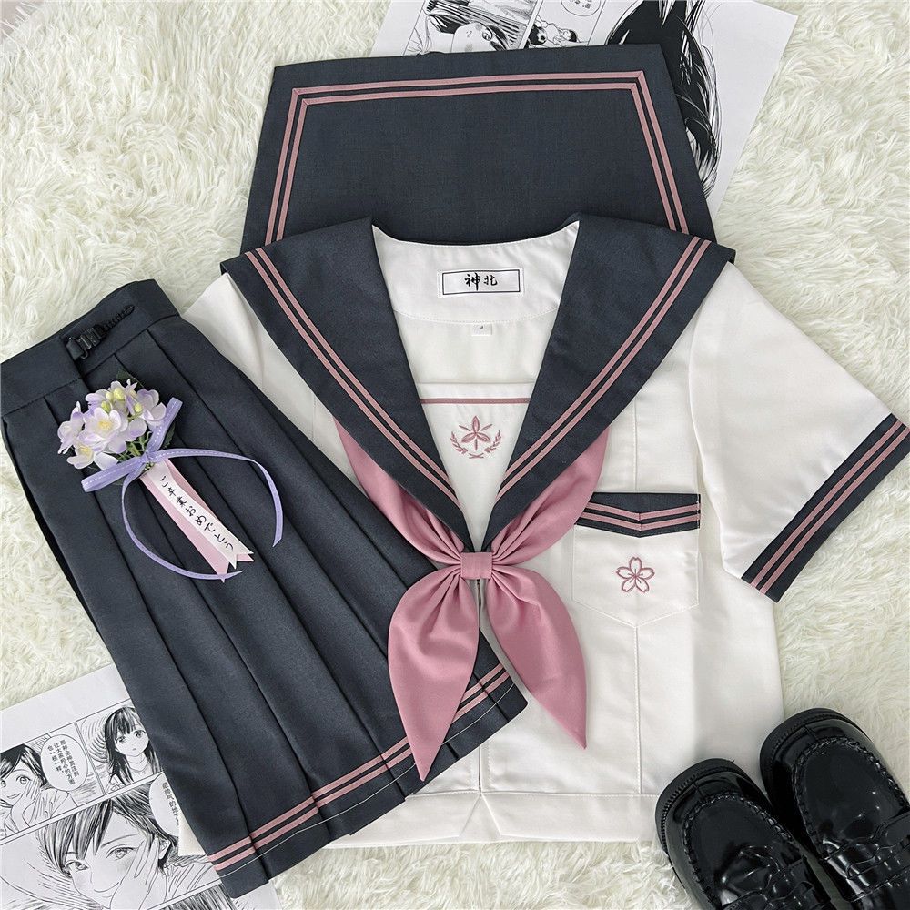 [In-Stock Wholesale] Original Beiyin Summer Short-Sleeve Sailor Uniform Jk Uniform Set Sweet Japanese-Style Pink for Girls