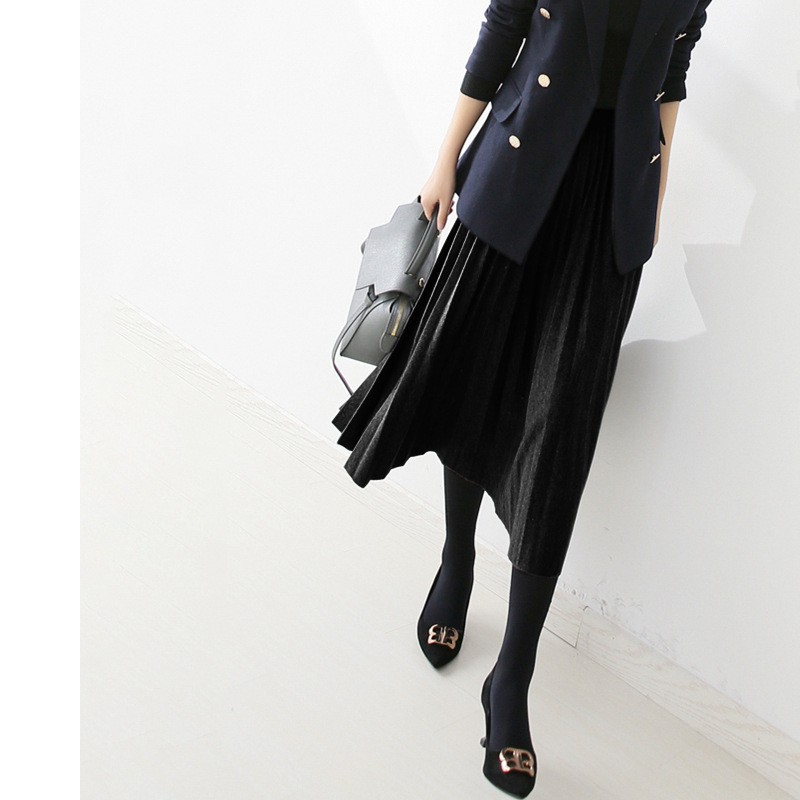 和風通勤婦人服2025秋冬新作万能プリーツスカートニットプリーツハイウエスト痩身スカート