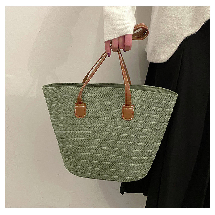 Straw Tote Bag - Beige White