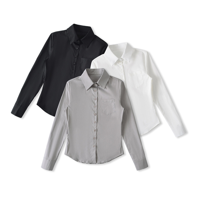 American Retro Gray Pure Desire Slim Long-Sleeved Shirt for Women 2025 Spring & Fall New Elegant Waist Slimming Look Top
