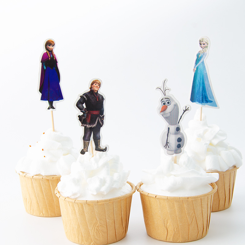 Tarjeta de palillo de dientes de papel grueso de doble cara-insertando Tarjeta de pastel de cumpleaños Decoración de Pastel de papel-insertando plug-in 24 piezas