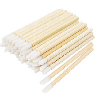 Cross-Border New Wholesale Disposable Bamboo Pole Lip Brush Portable Makeup Brush Opp Bag Disposable Wooden Pole Lip Brush