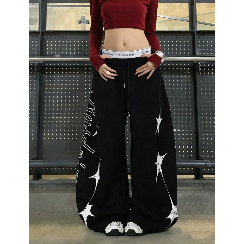 150kg American-Style Star Letter Print Plus-Size Sweatpants for Women, New Summer Versatile Loose Wide-Leg Casual Pants 150kg American-Style Star Letter Print Plus-Size Sweatpants for Women, New Summer Versatile Loose Wide-Leg Casual Pants