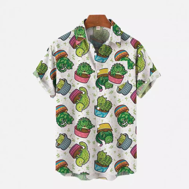 2024 Trendy Cool Fashion Cactus Print Shirt Beach Party 3D Printing Hawaiian Shirt Men Summer Shirt