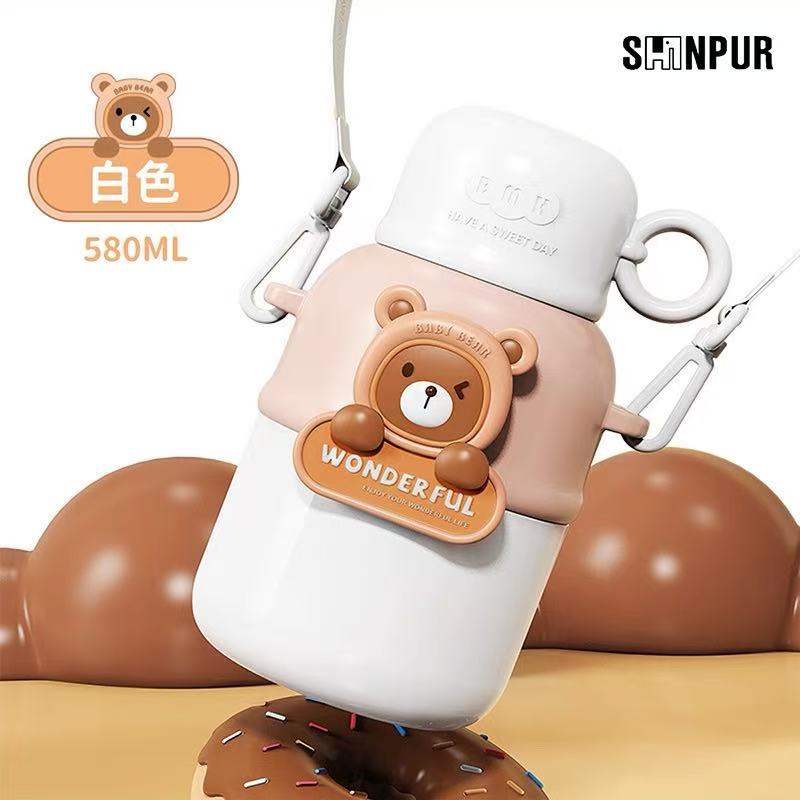 Vaso aislante de acero inoxidable 316 para niños con pajita emergente, correa cruzada, botella de agua portátil unisex.