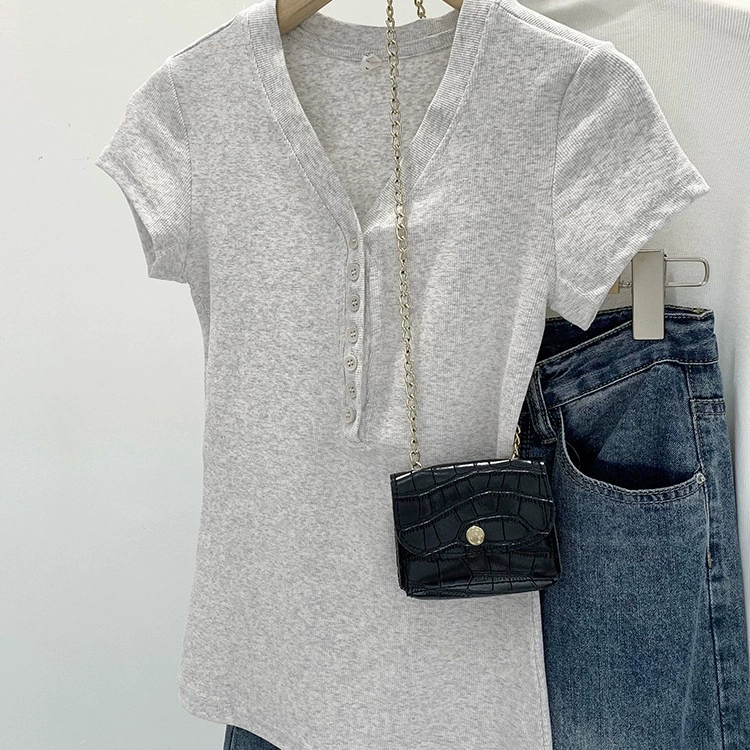 Женская рубашка с короткими рукавами и воротником американского дизайна, новая летняя облегающая рубашка с милой и пряной талией, топ на правое плечо