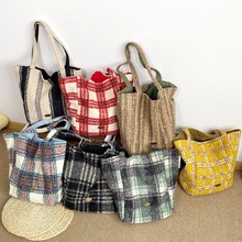 圣诞红格纹双面包2025秋冬新款毛绒托特包大容量单肩包百搭通勤包