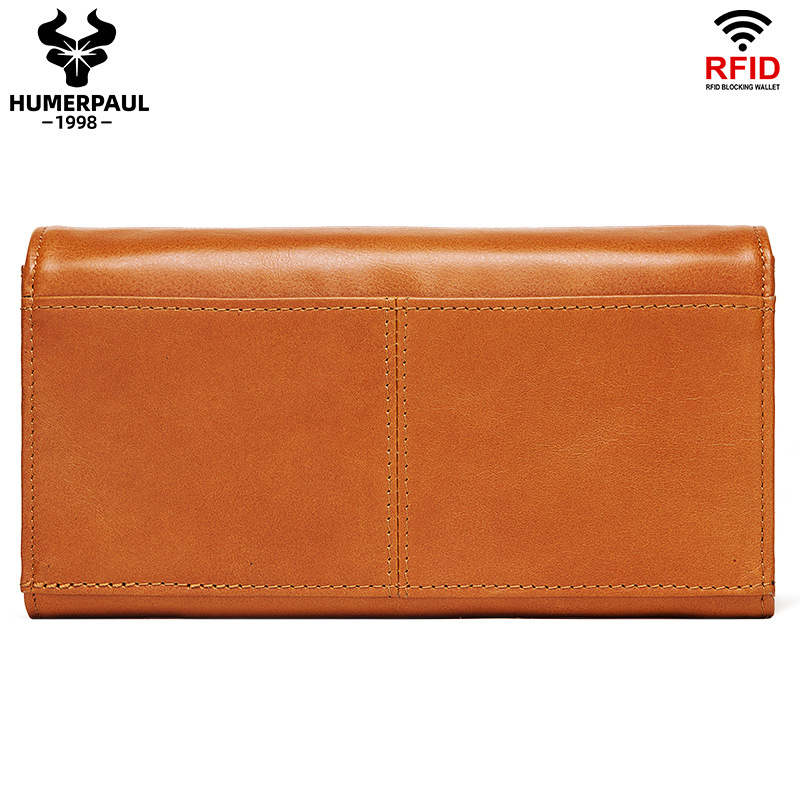 定制RFID欧美复古长款多卡位真皮钱包 女士手拿包 手机包外贸钱夹