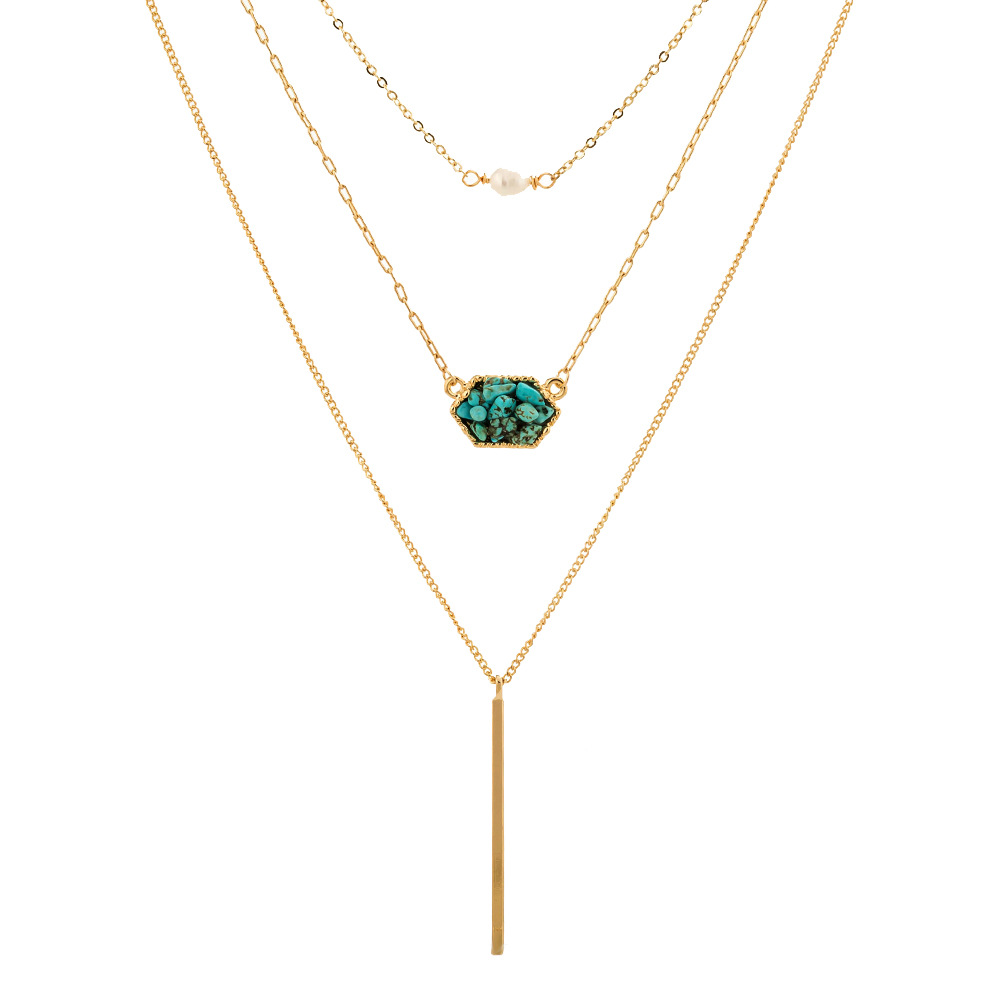 Simple Diamond-shaped Natural Turquoise Pendant Multi-layer Necklace display picture 6