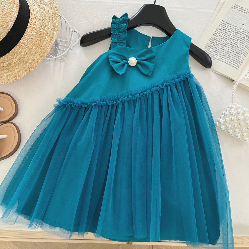 Girl's Vest dress Summer 2025 New Children's Sleeveless Skirt Summer Girl's Mesh Stitching Princess Dress Trendy
