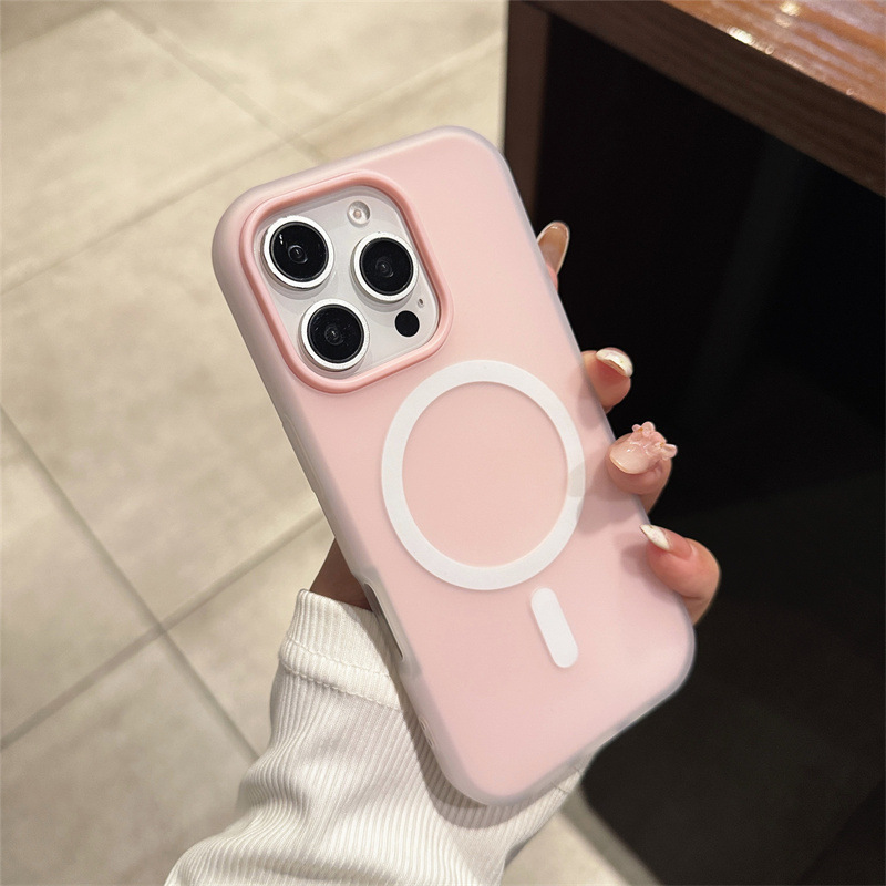 マカロンソリッドカラー磁気吸引 Apple 16 携帯電話ケースキャンディーカラー 15 シンプル 17 携帯電話ケースソフトシェルツーインワン|undefined