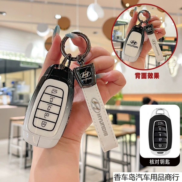 Modern C-style 5-key white leather buckle ink and wash white
