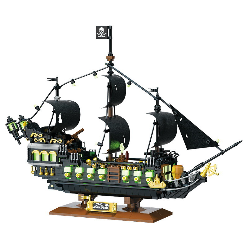 3128 - 9 bloques piratas modelo de barco fantasma ensamblaje de juguetes luminosos regalos creativos transfronterizos