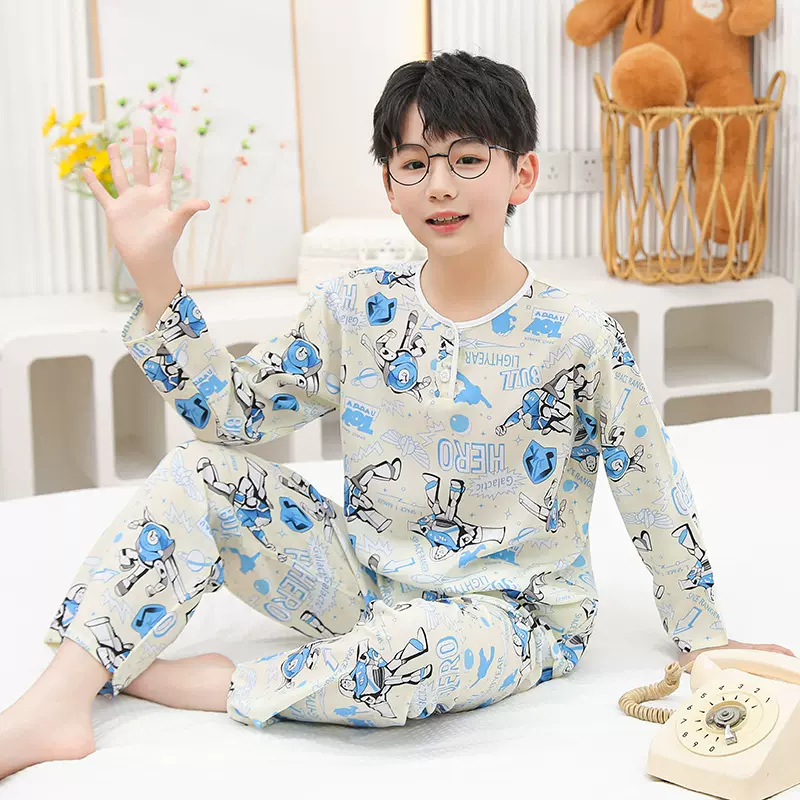 棉绸睡衣男童套装夏季儿童女童长袖家居服空调服宝宝夏童装服装