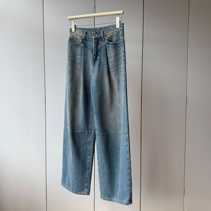 American-Style Vintage Jin Imported 100% American Cotton! High-Waisted Single-Button Lightweight Loose Slimming Straight-Leg Jeans for Women