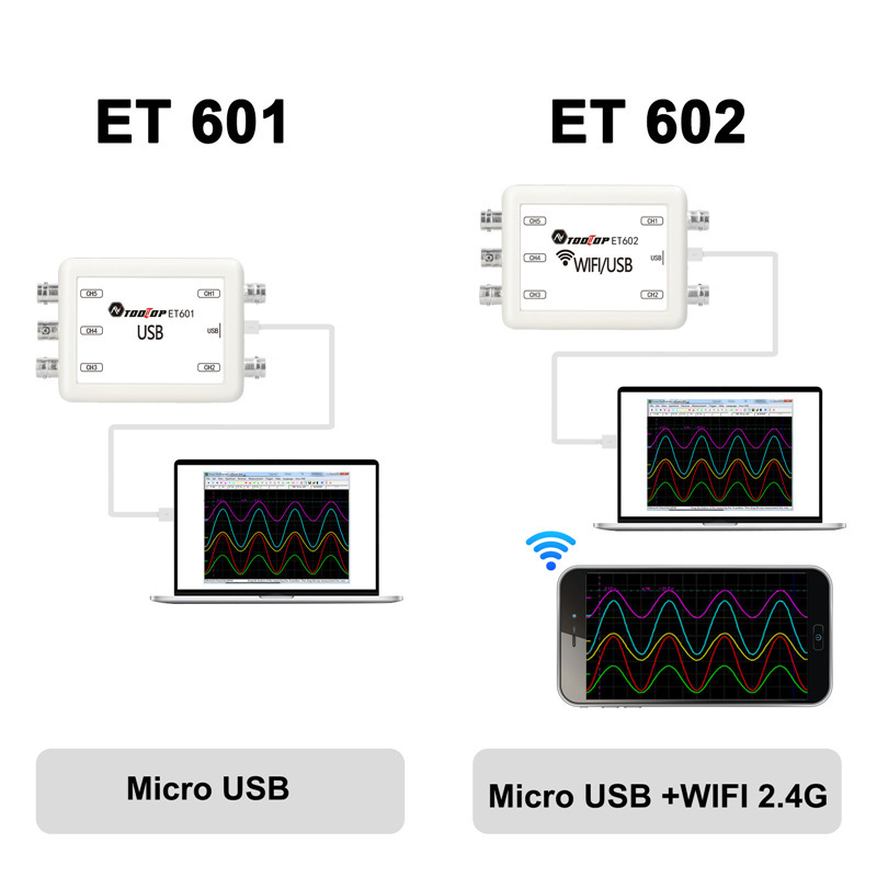 TOOLTOP ET601/ET602 WIFI/USB虚拟示波器五通道数据存储采集记录