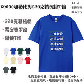 220克精梳棉t恤男纯棉纯色男士圆领短袖广告衫批发定制印字logo
