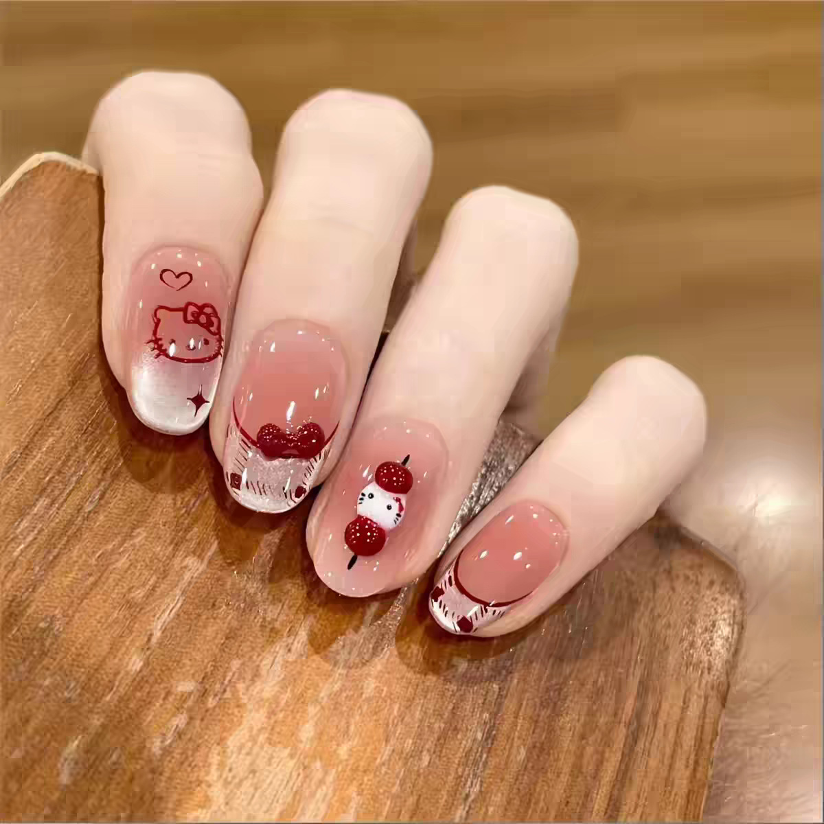 Elíptico corto para usar uñas de gato ojos franceses uñas arco KT gatos lindos productos de uñas desmontables blanqueamiento