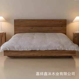 简约老榆木双人大床民宿1.5米单人床可定 制家用婚床别墅原木床